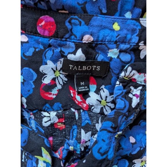 Talbots Womens Floral Print Button-Up Blouse Black/Blue Long Sleeve Size M - Picture 4 of 4
